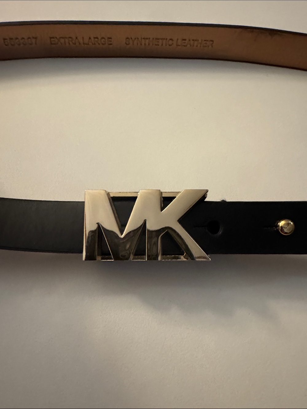 Michael Kors Black Belt with Gold MK Logo Buckle